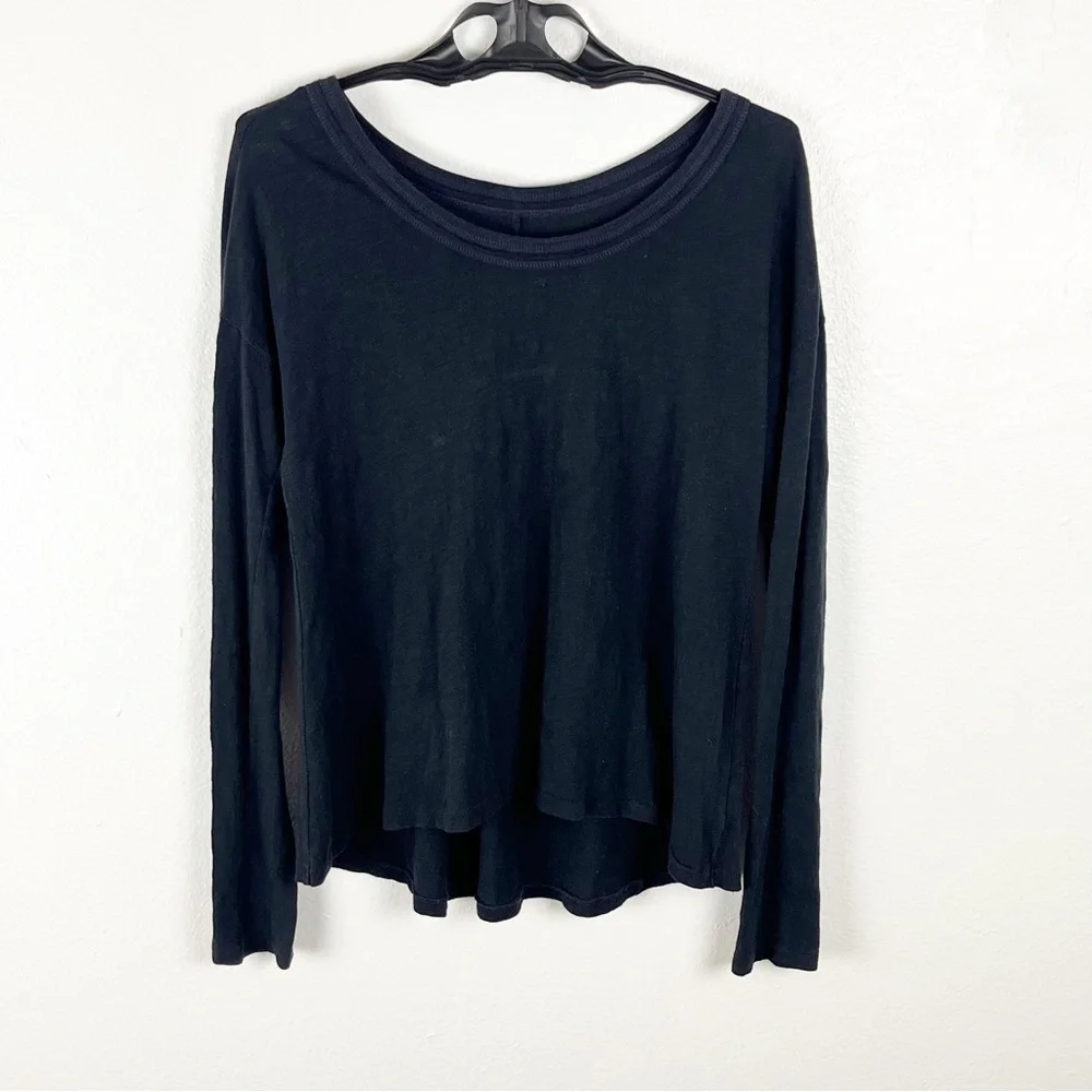 FREE PEOPLE Charcoal Drop Shoulder Purple Stitching Long Sleeves Top Small